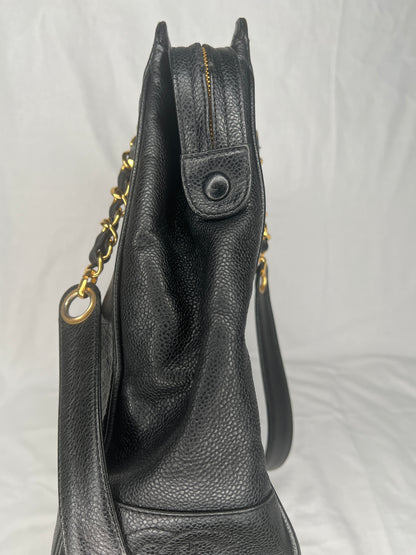 Chanel Vintage Caviar Leather Chain Shoulder Bag (Black)