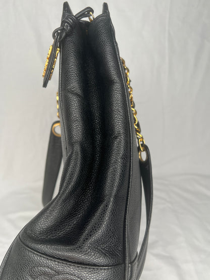 Chanel Vintage Caviar Leather Chain Shoulder Bag (Black)