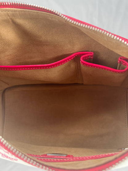 MCM Visetos White and Red Shoulder Bag with Front Buckle Pockets