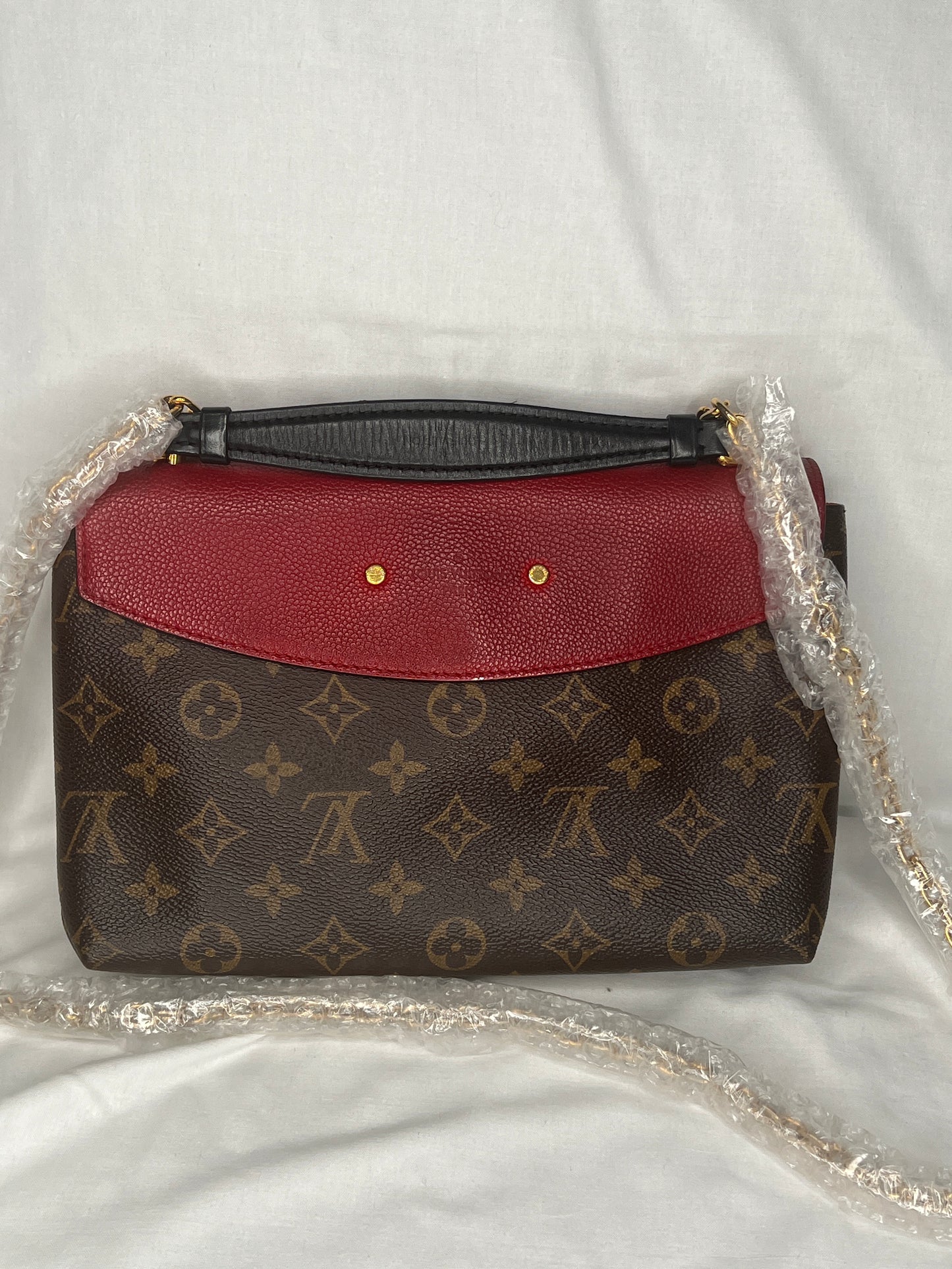 Louis Vuitton Saint Placide Monogram Canvas and Red Taurillon Leather Shoulder Bag