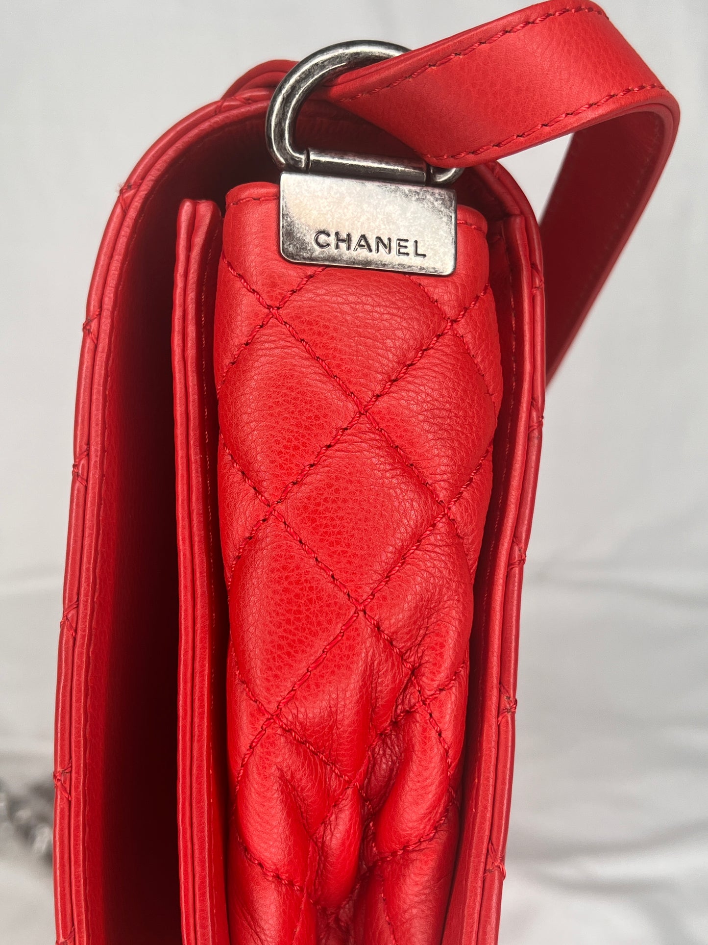 Chanel Boy Medium Lambskin Boy Reverso Flap Bag in Red