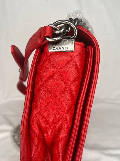 Chanel Boy Medium Lambskin Boy Reverso Flap Bag in Red