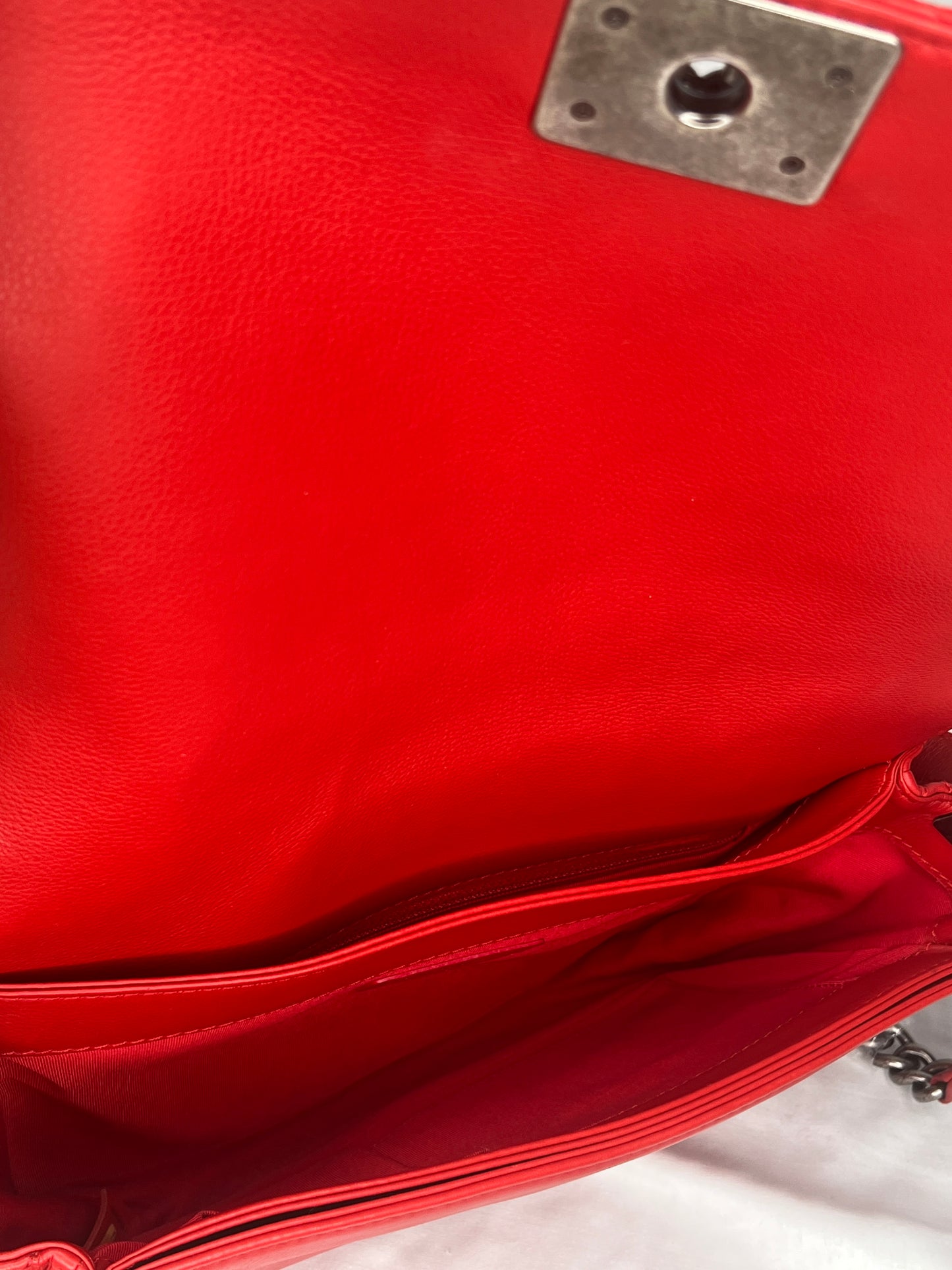 Chanel Boy Medium Lambskin Boy Reverso Flap Bag in Red