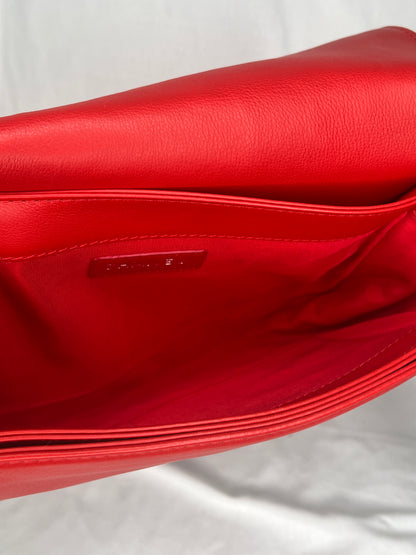Chanel Boy Medium Lambskin Boy Reverso Flap Bag in Red