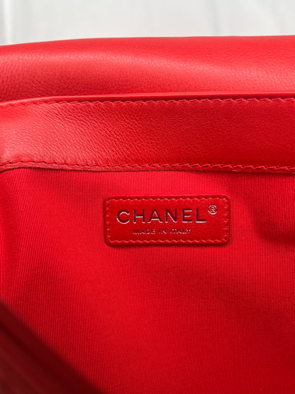Chanel Boy Medium Lambskin Boy Reverso Flap Bag in Red