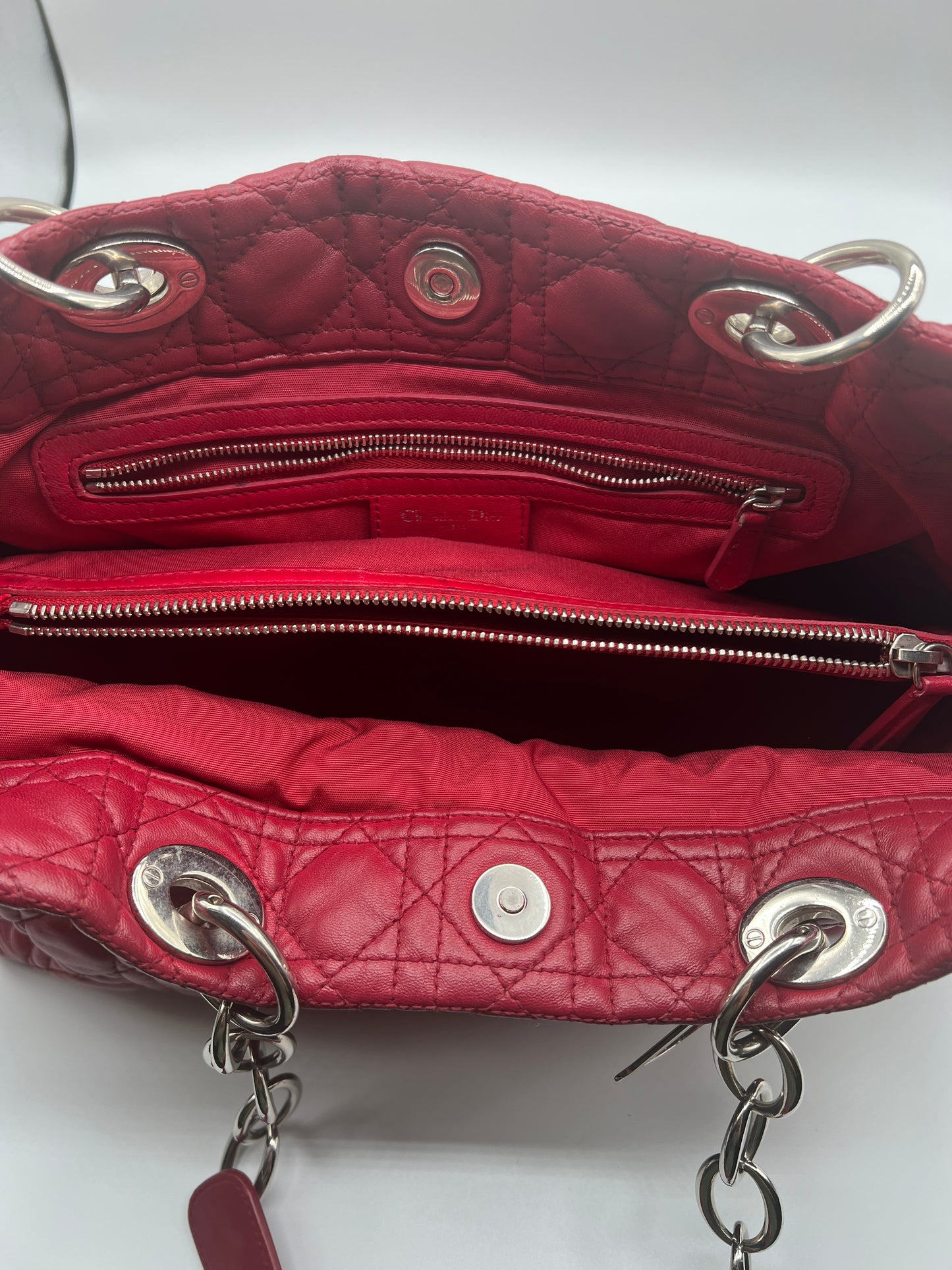 Christian Dior Cannage Soft Lambskin Shoulder Bag in Red