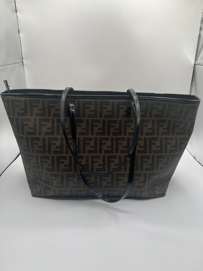 Fendi Zucca Spalmati Roll Tote with Leopard Mini Baguette Accent