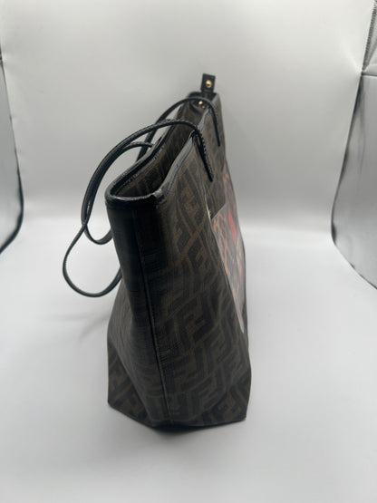 Fendi Zucca Spalmati Roll Tote with Leopard Mini Baguette Accent