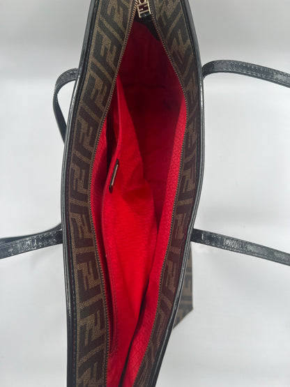 Fendi Zucca Spalmati Roll Tote with Leopard Mini Baguette Accent