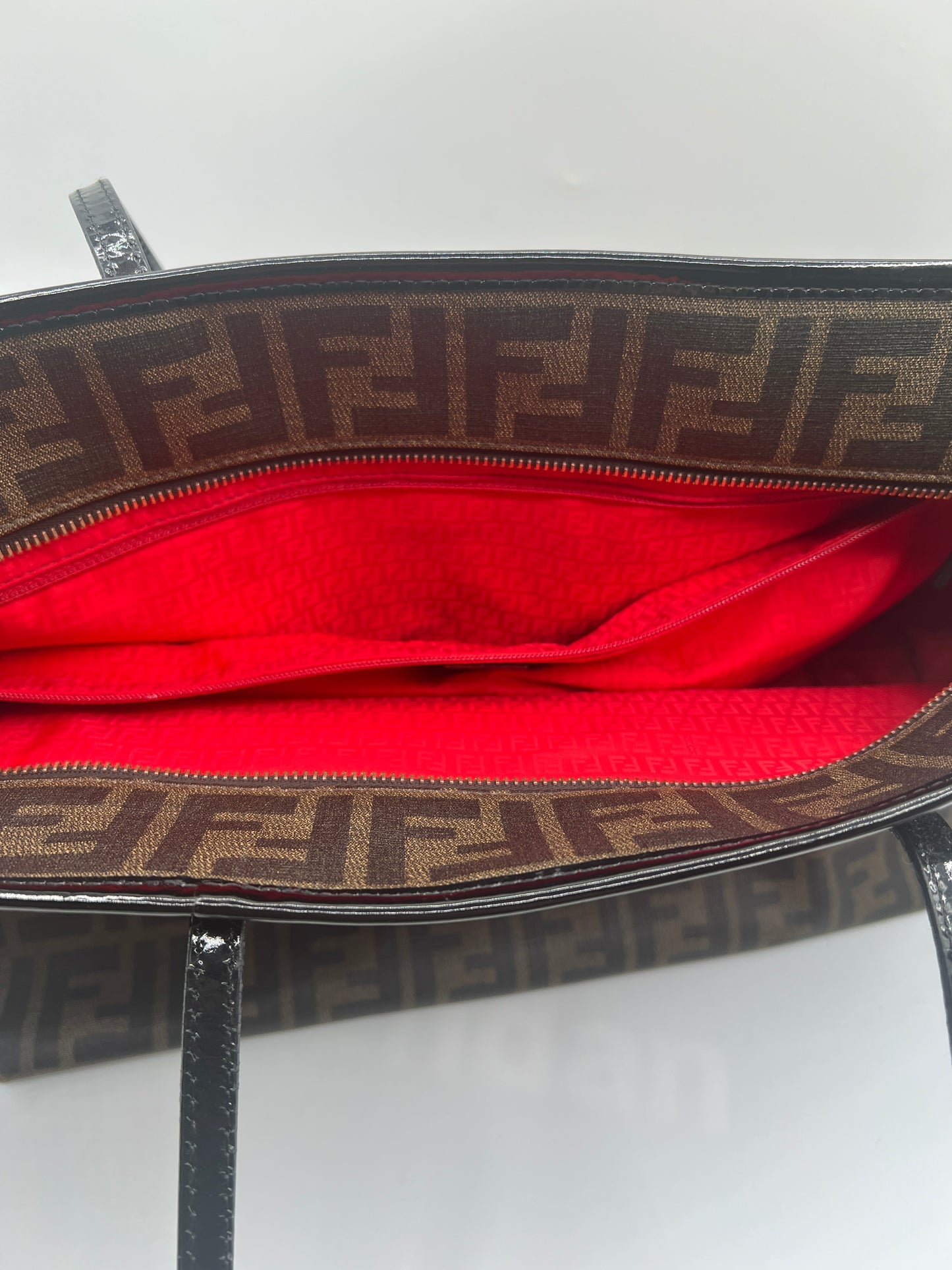 Fendi Zucca Spalmati Roll Tote with Leopard Mini Baguette Accent