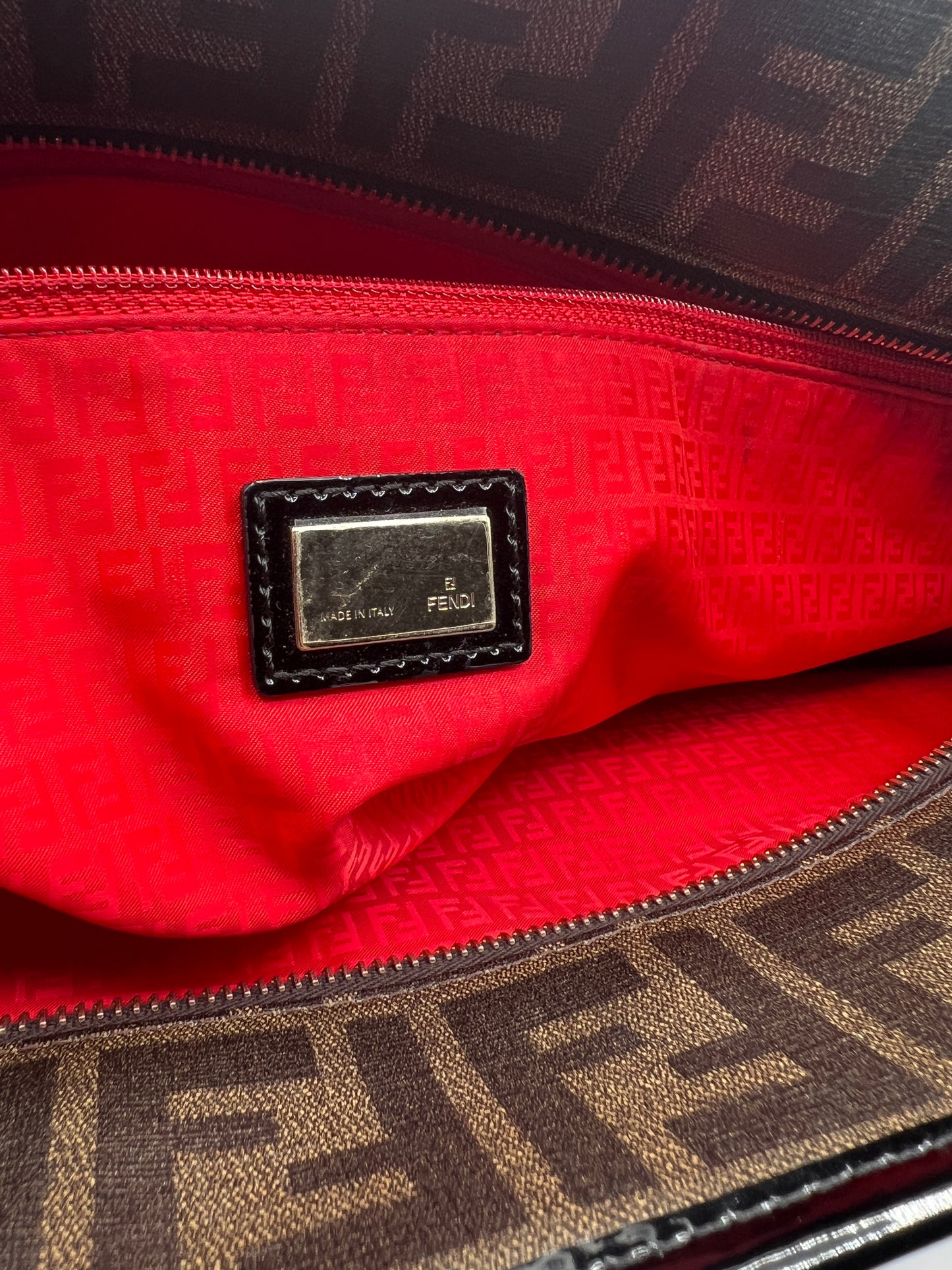 Fendi Zucca Spalmati Roll Tote with Leopard Mini Baguette Accent