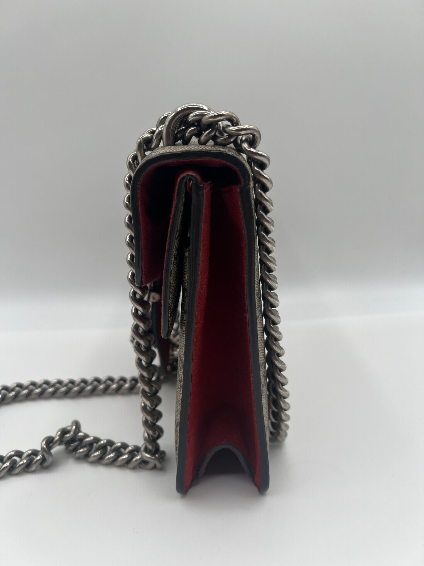 Gucci Dionysus Small GG Supreme Shoulder Bag – Red Suede Accent