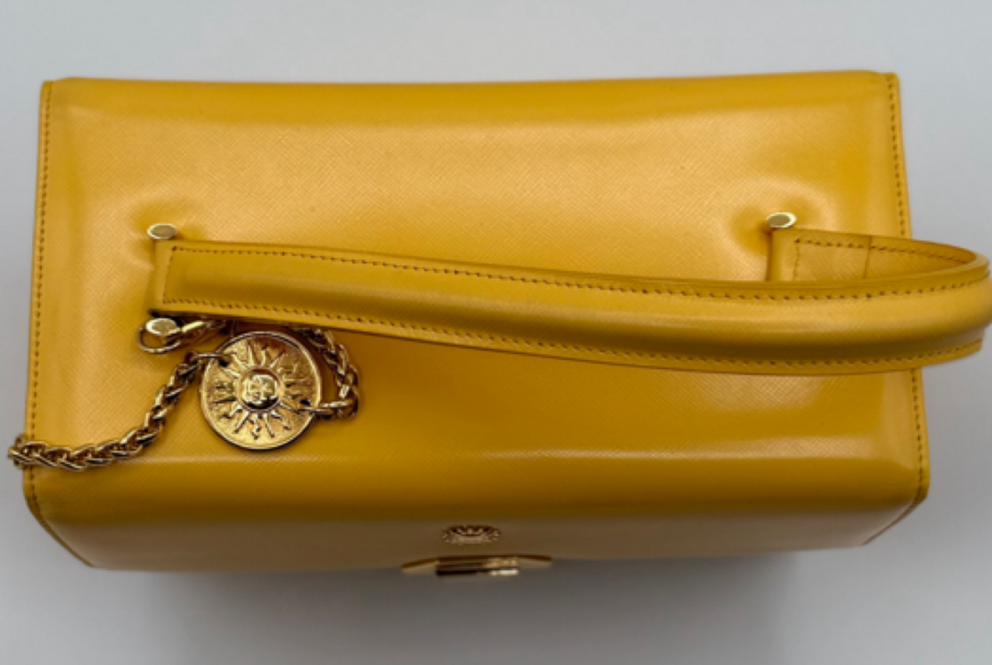Gianni Versace Structured Leather Vanity Bag – Mustard Yellow