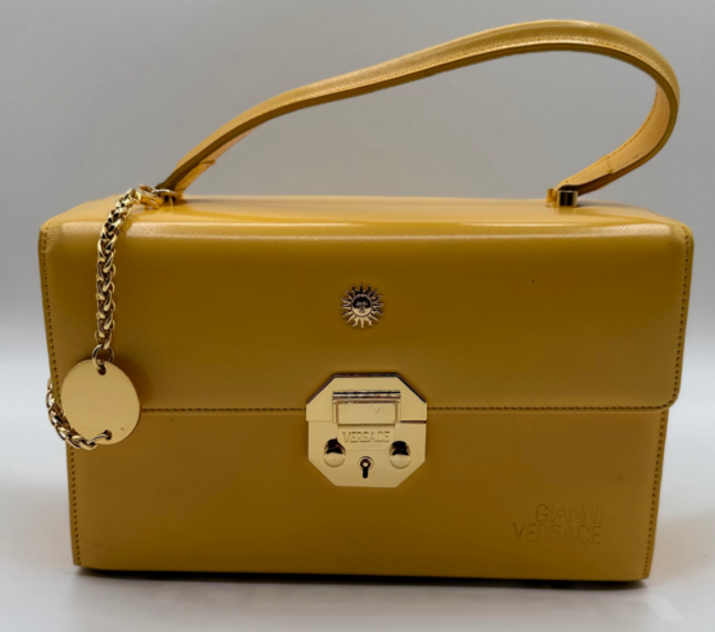 Gianni Versace Structured Leather Vanity Bag – Mustard Yellow