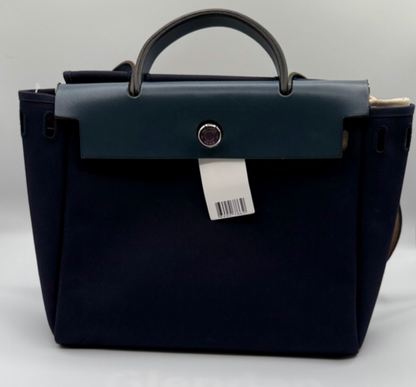 Hermès Herbag Zip 31 Navy Canvas & Vache Hunter Leather Bag