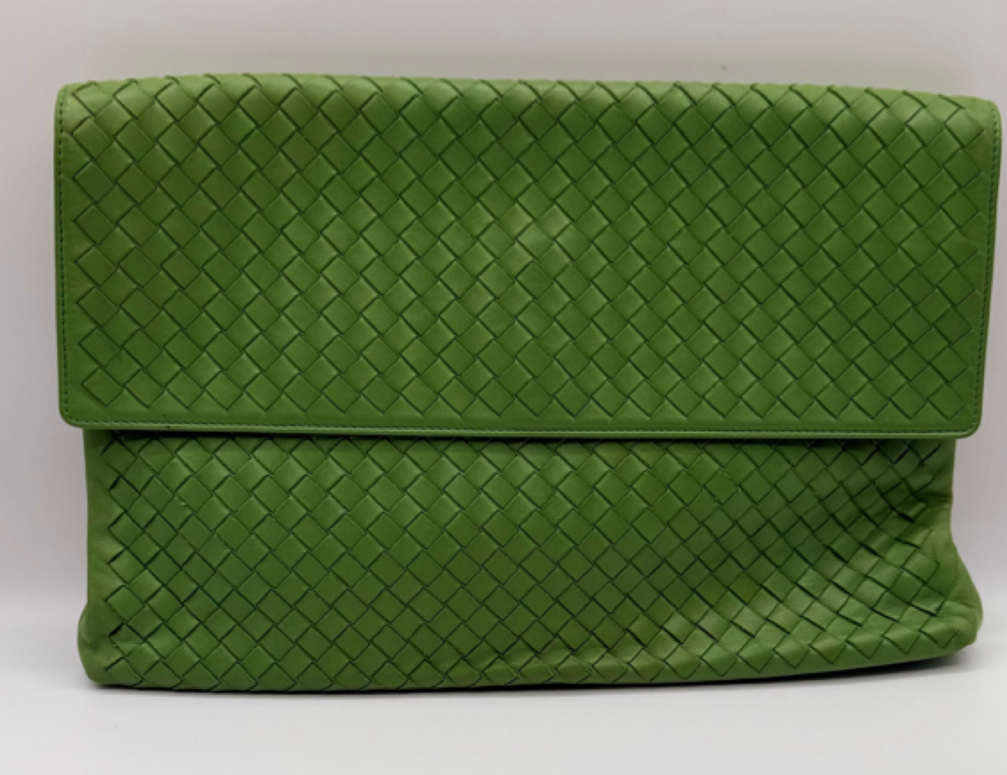Bottega Veneta Intrecciato Green Leather Flap Clutch