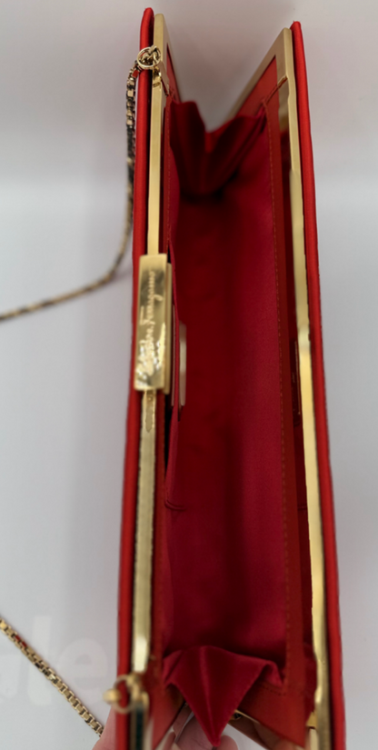 Salvatore Ferragamo Red Satin Clutch Bag
