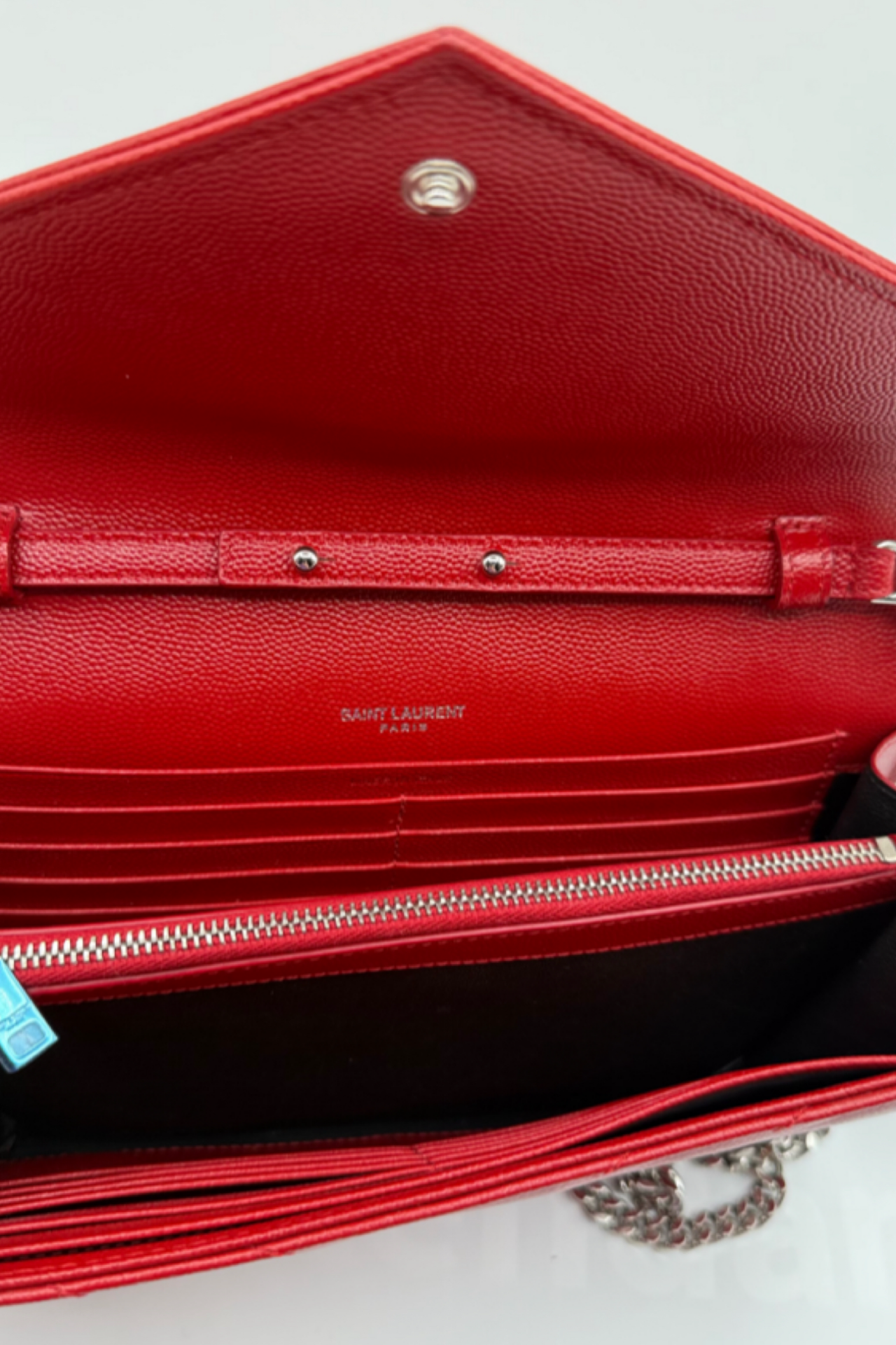 Saint Laurent Cassandre Envelope Chain Wallet – Red