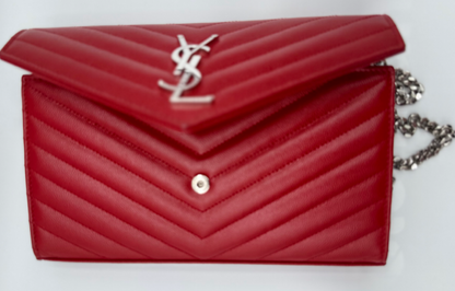 Saint Laurent Cassandre Envelope Chain Wallet – Red