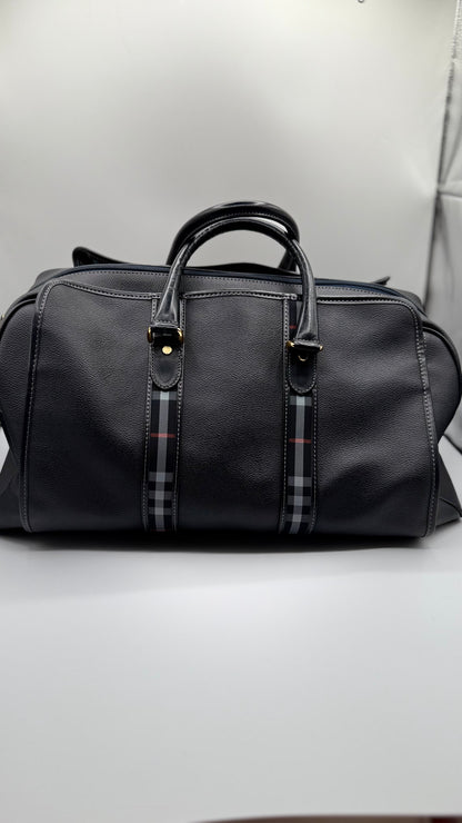 Burberry Black Grained Leather Travel Tote