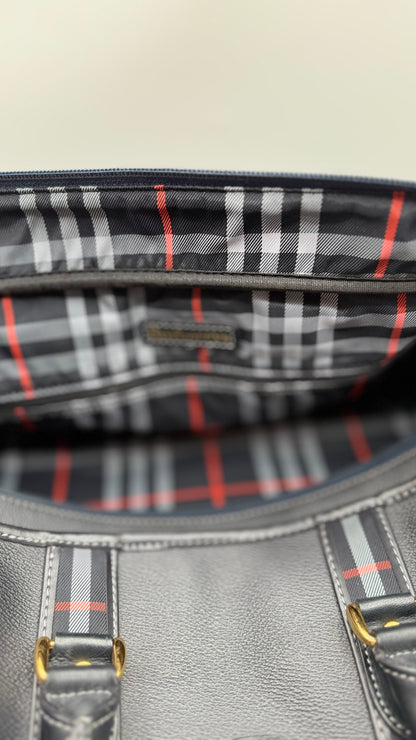 Burberry Black Grained Leather Travel Tote
