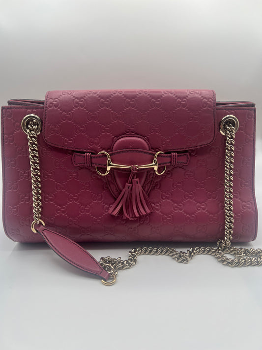 Gucci Pink Guccissima Leather Large Emily Chain Shoulder Bag