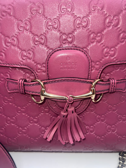 Gucci Pink Guccissima Leather Large Emily Chain Shoulder Bag