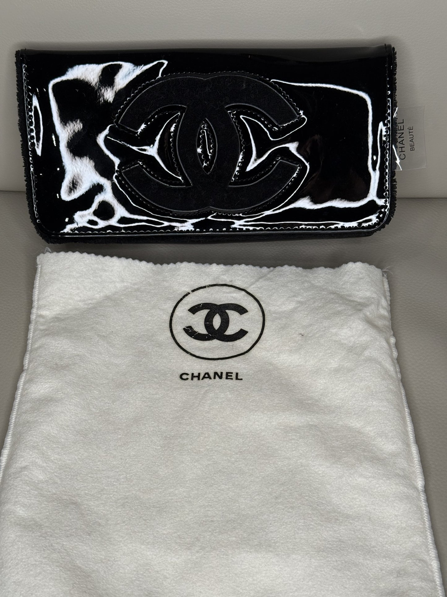 Chanel CC Patent Cosmetic Pouch in Black