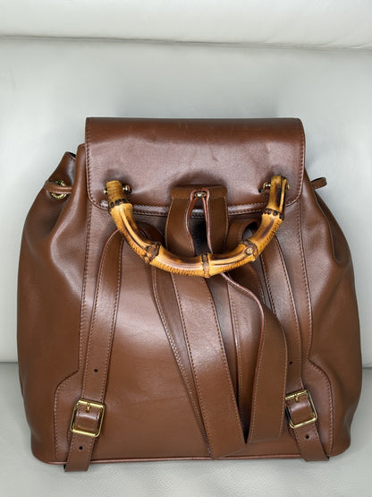 Gucci Brown Leather Bamboo Backpack