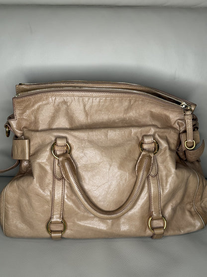 Miu Miu Vitello Lux Bow Bag in Beige Leather with Gold Hardware