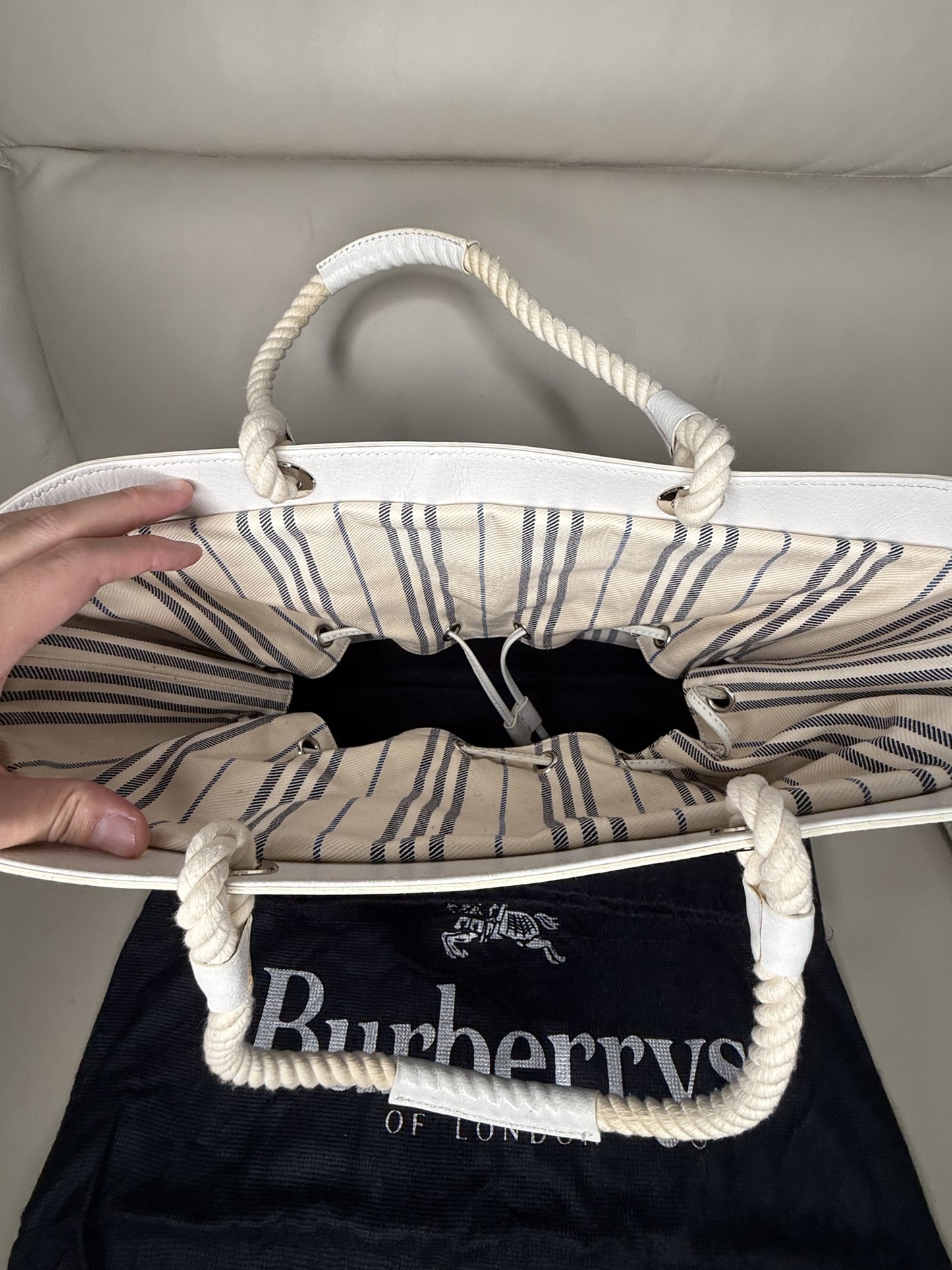 Burberry Navy Canvas & Leather Trim Tote Bag