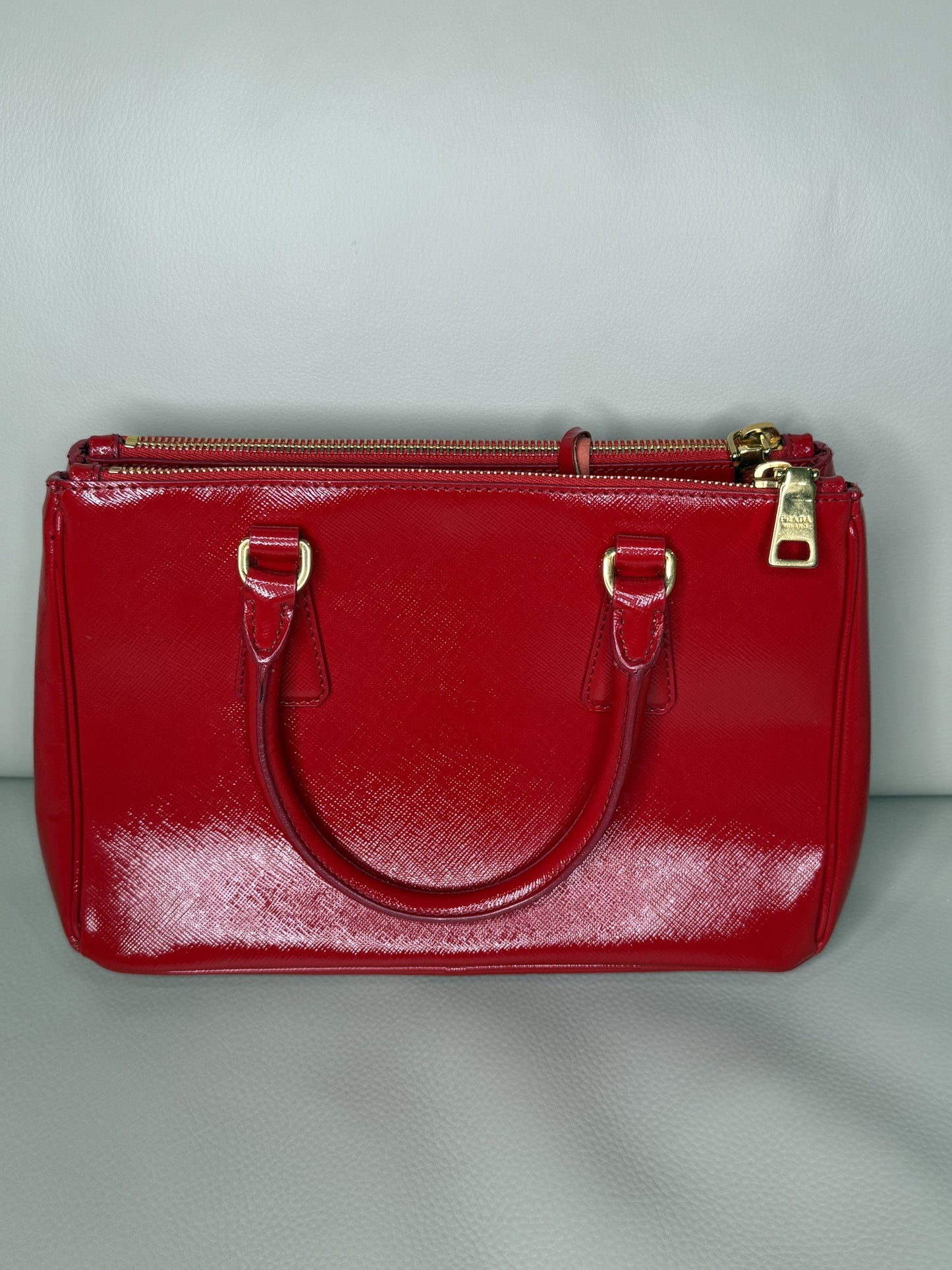 Prada Saffiano Lux Double-Zip “Two-Way” Satchel in Ferrari Red