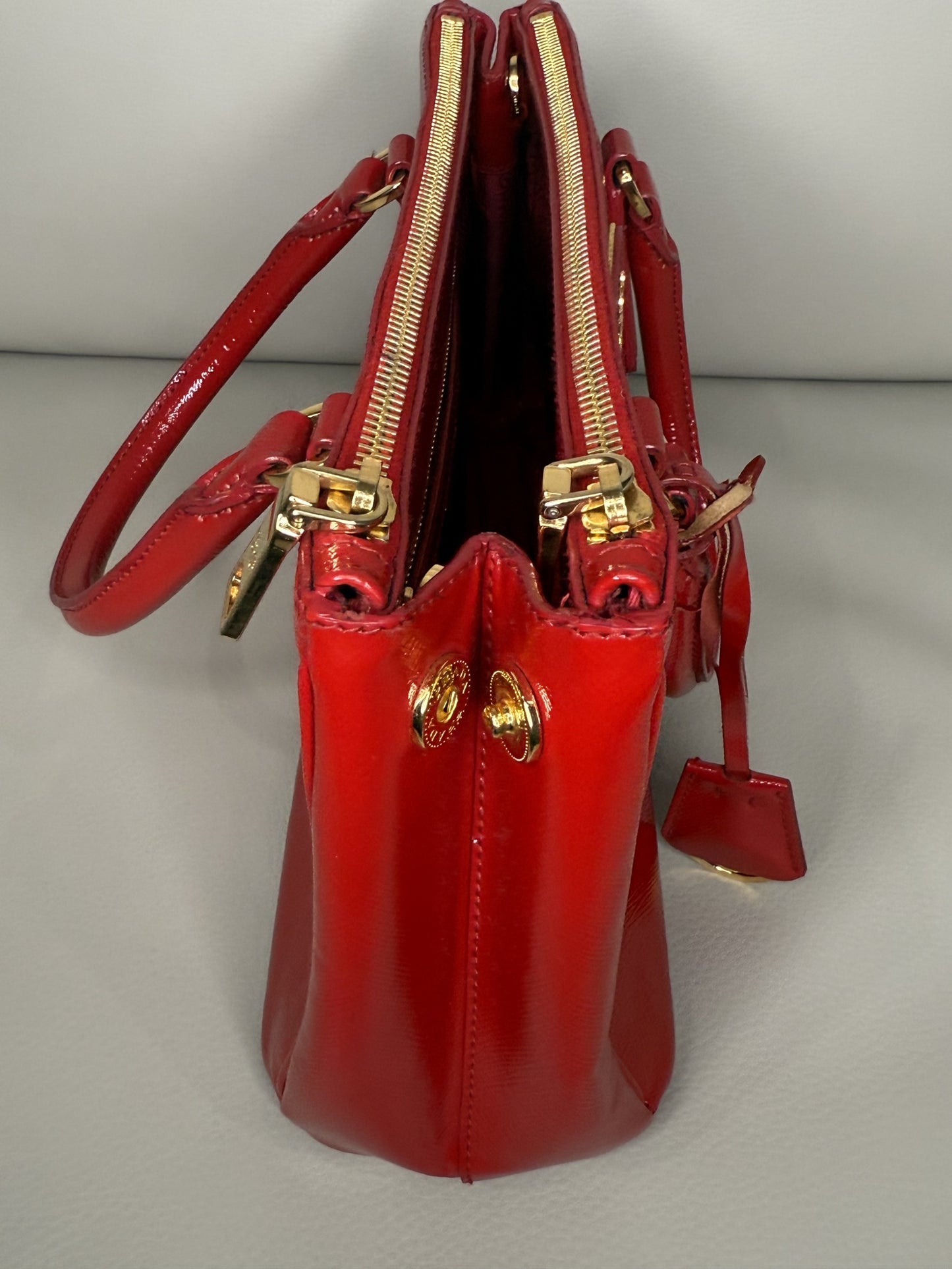 Prada Saffiano Lux Double-Zip “Two-Way” Satchel in Ferrari Red