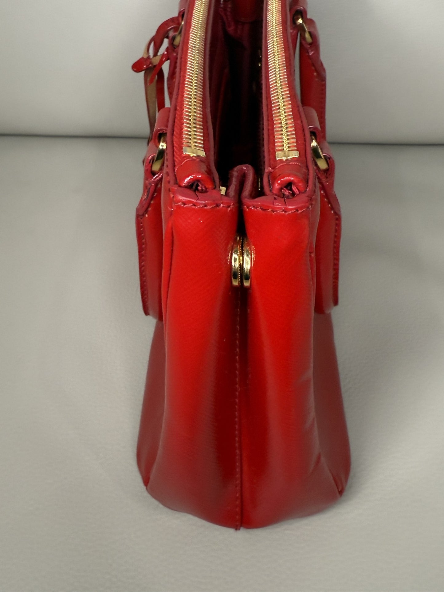 Prada Saffiano Lux Double-Zip “Two-Way” Satchel in Ferrari Red
