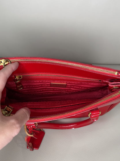 Prada Saffiano Lux Double-Zip “Two-Way” Satchel in Ferrari Red