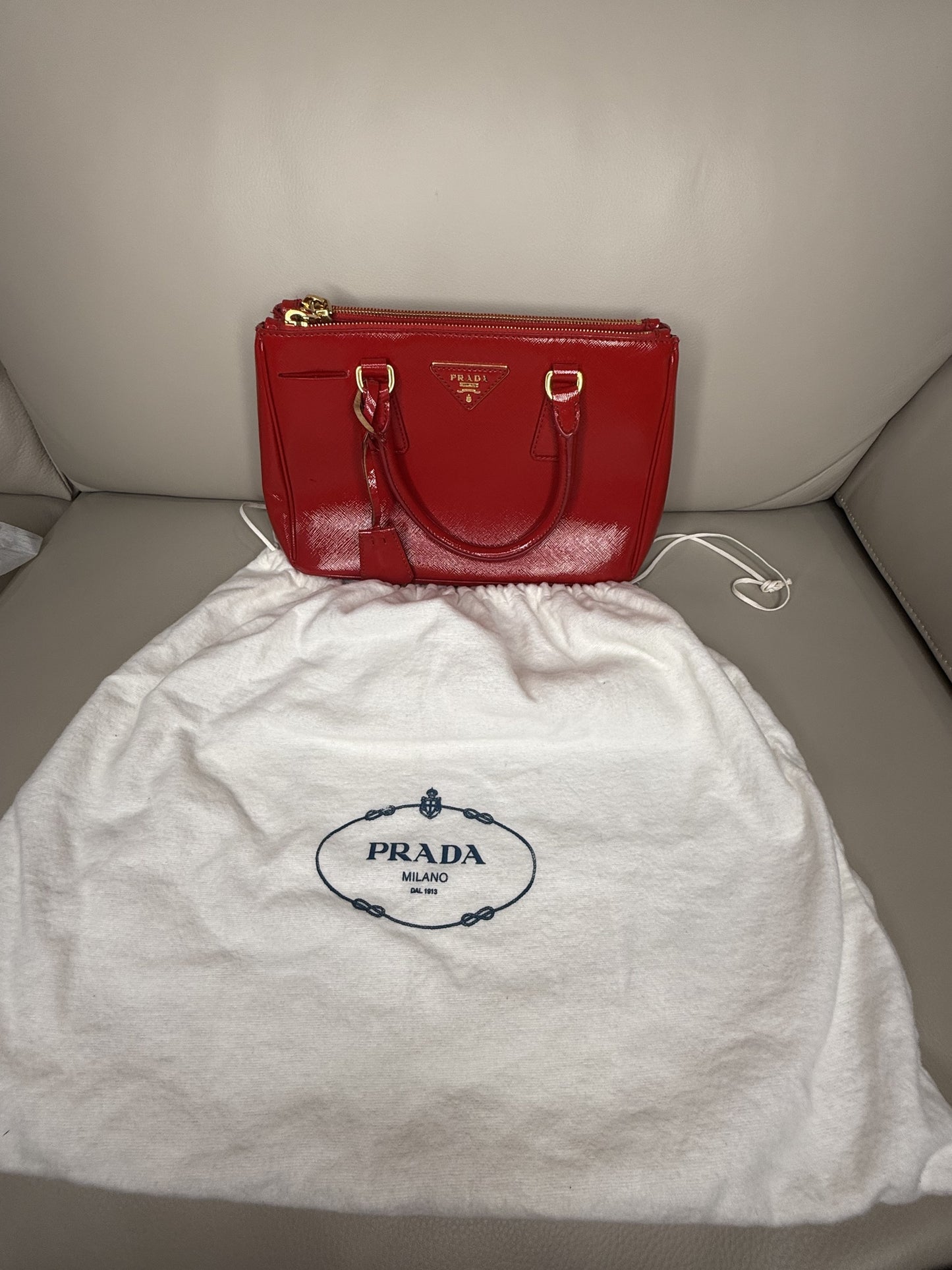 Prada Saffiano Lux Double-Zip “Two-Way” Satchel in Ferrari Red