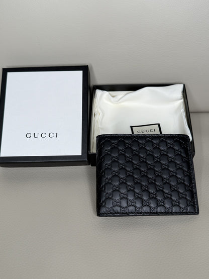 Gucci Micro Guccissima Black Leather Bifold Wallet