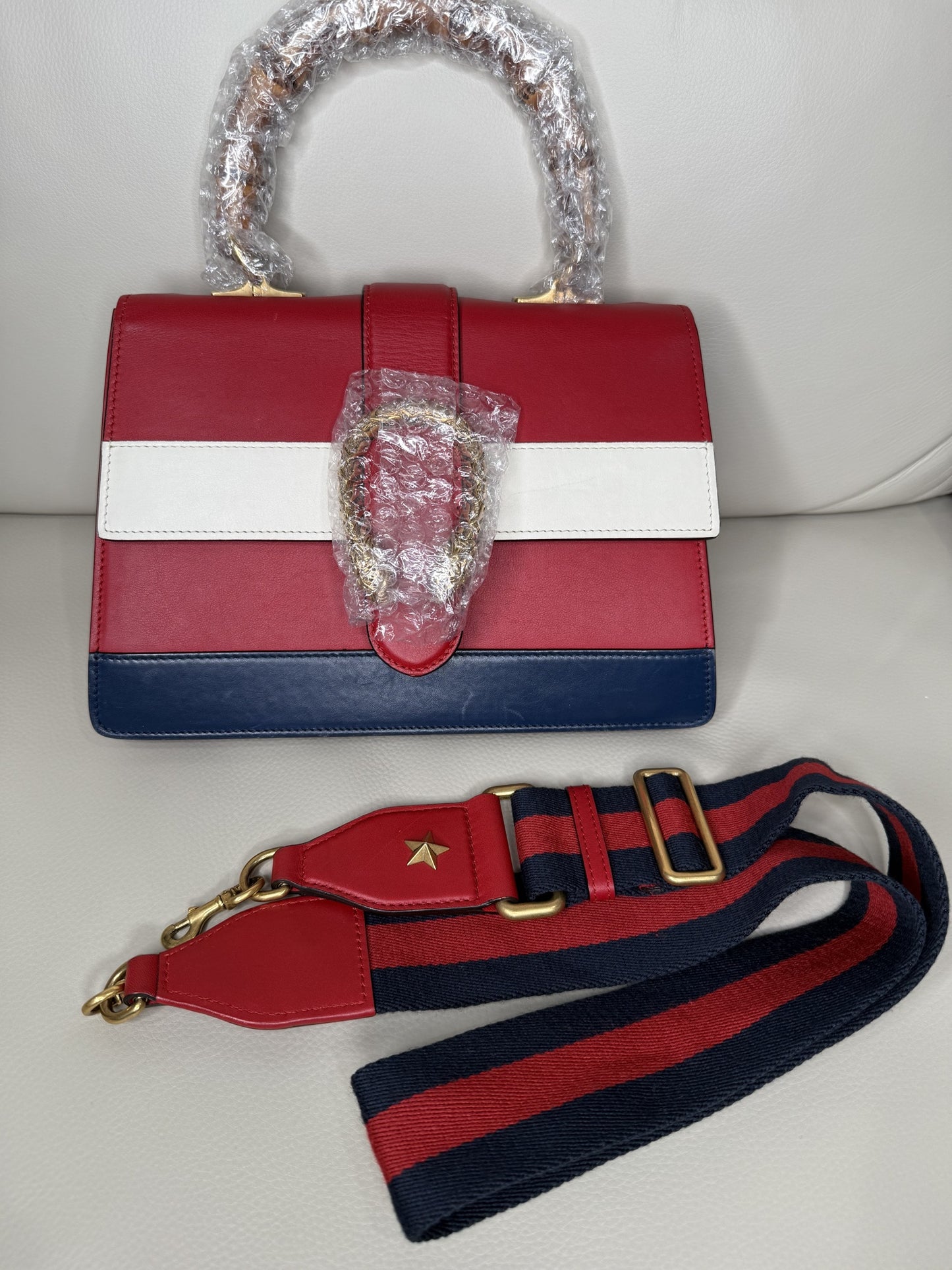 Gucci Dionysus Small Top Handle Bag – Red, White & Navy