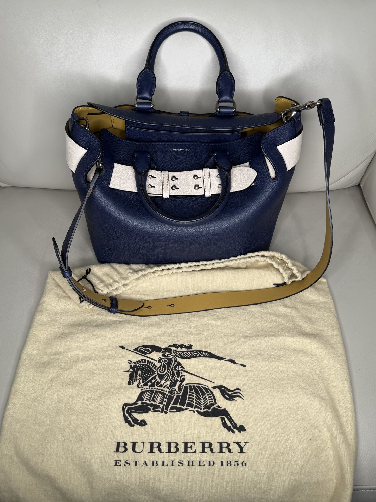 Burberry Small Quadri-tone Leather Belt Bag – Navy & White