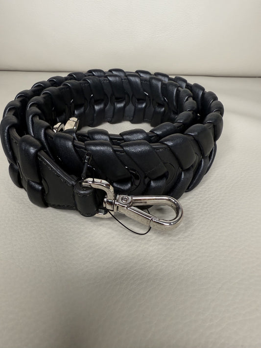 Black Braided Leather Shoulder Strap with Silver Hooks