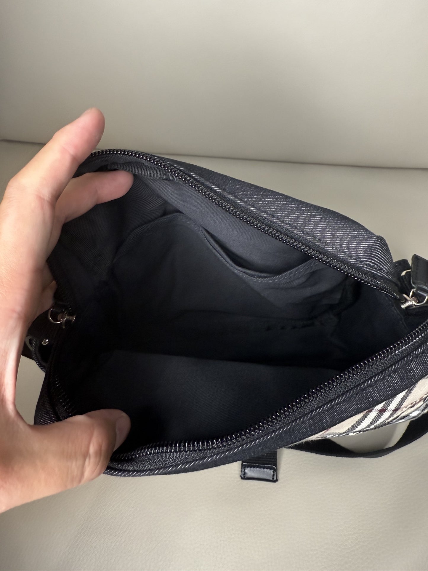 Burberry Nova Check Canvas & Denim Shoulder Bag – Black
