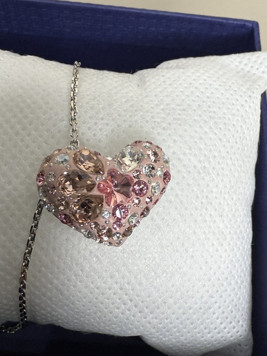 Swarovski Crystal Heart Pendant Necklace – Multicolor Pink Pavé