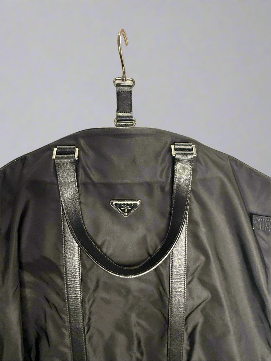 Prada Tessuto Black Nylon Garment Bag with Leather Trim