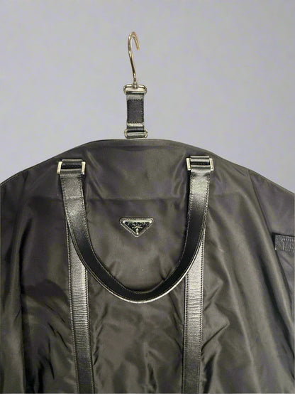 Prada Tessuto Black Nylon Garment Bag with Leather Trim