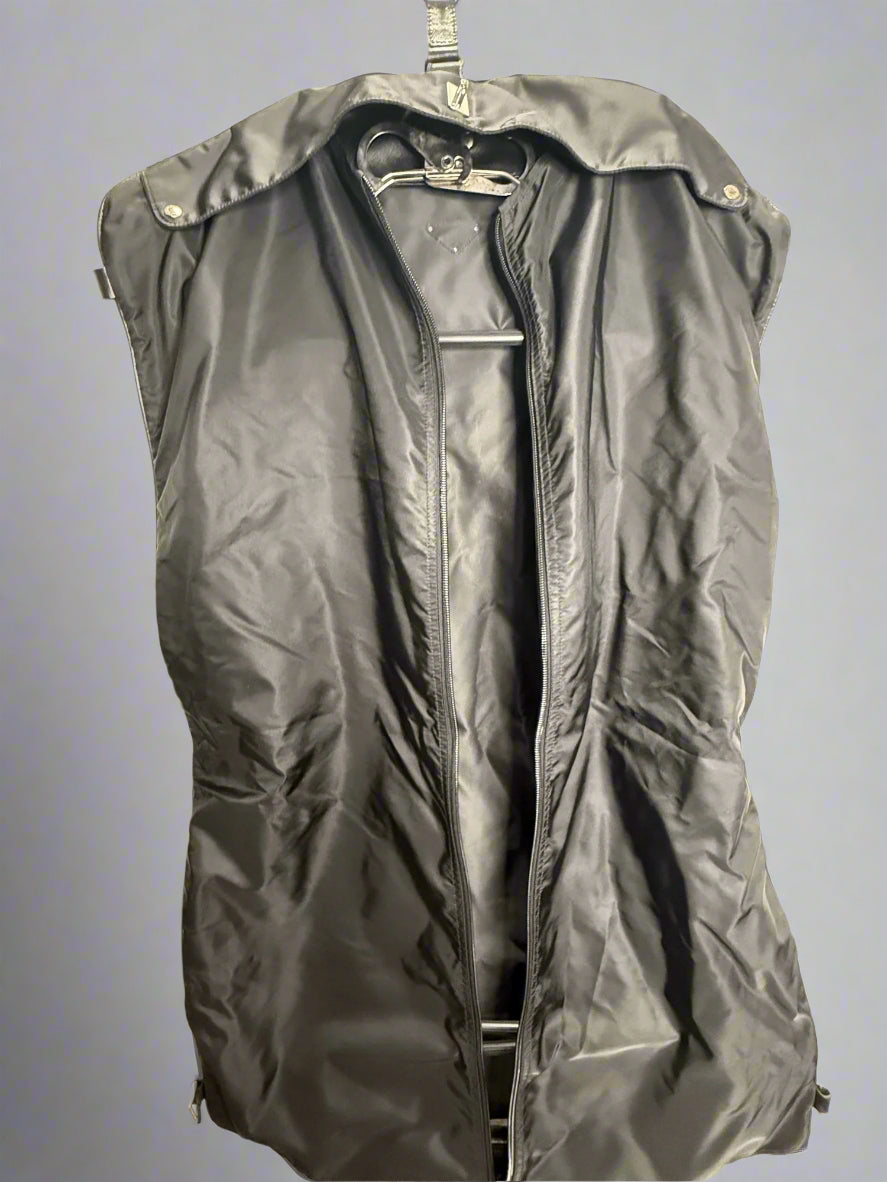 Prada Tessuto Black Nylon Garment Bag with Leather Trim