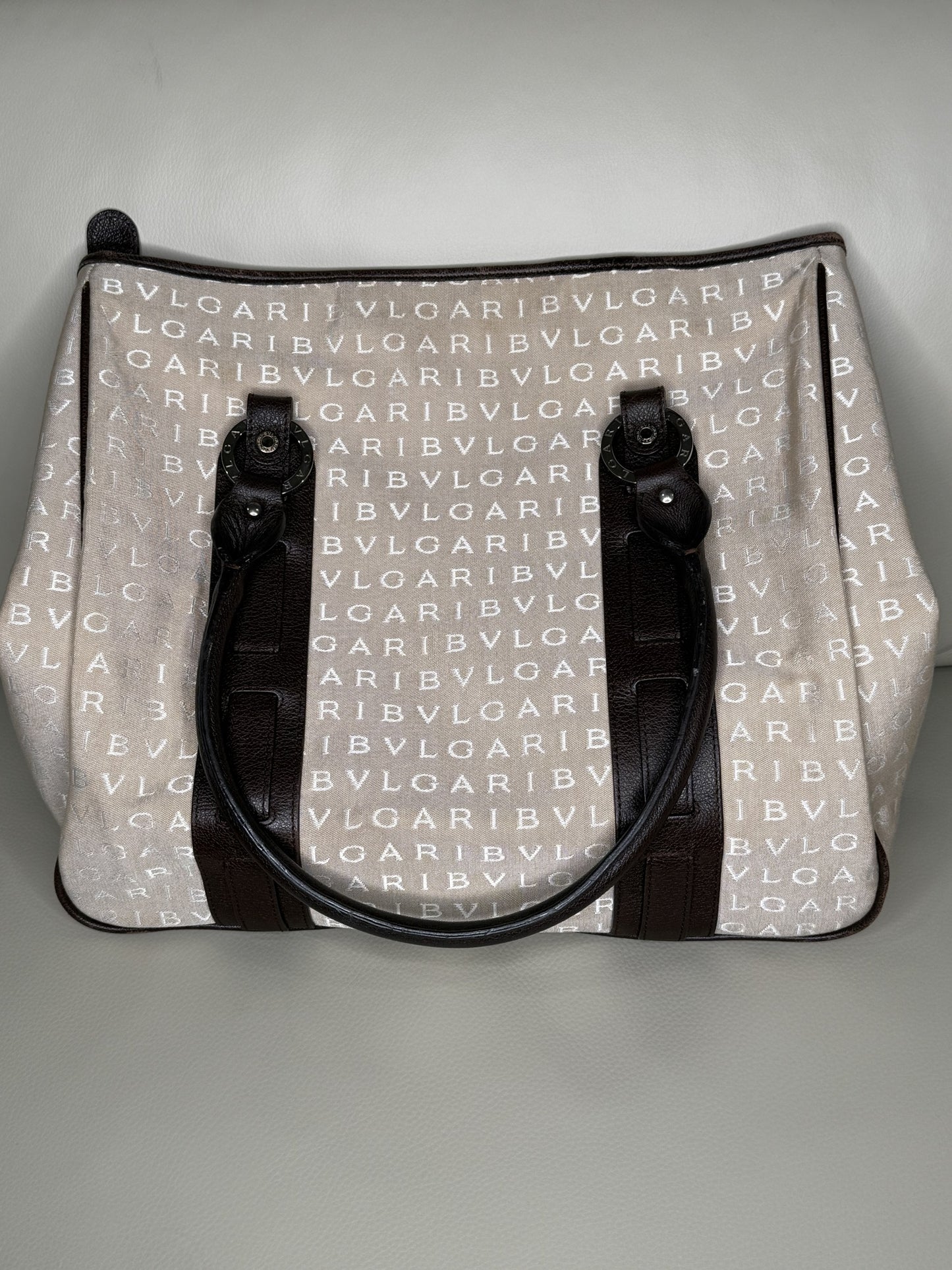 Bvlgari Canvas Monogram Tote Bag with Leather Trim – Beige & Brown