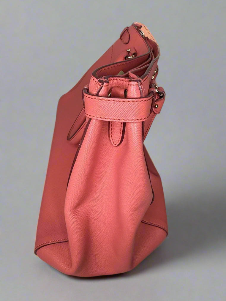 Salvatore Ferragamo Gancini Saffiano Leather Tote in Coral Pink