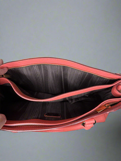 Salvatore Ferragamo Gancini Saffiano Leather Tote in Coral Pink