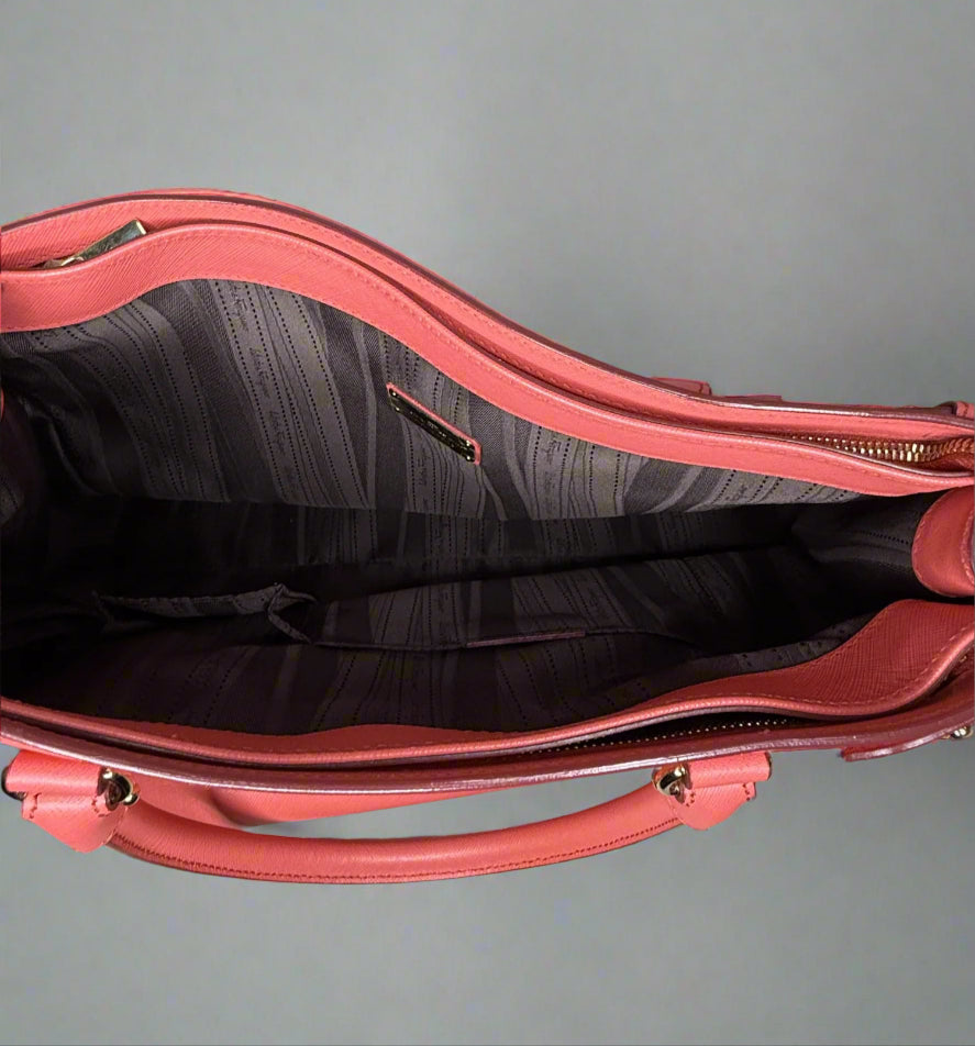 Salvatore Ferragamo Gancini Saffiano Leather Tote in Coral Pink