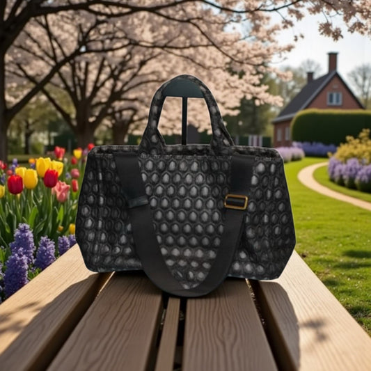 Prada Black Canapa Honeycomb Canvas Tote Bag